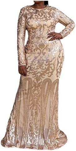 Sequin Dresses Skirts for Women Vintage Glitter Sparkly Bag Buttocks Maxi Dresses Long Sleeve Party Club Gowns Dresses