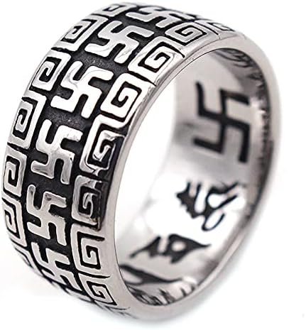 JAJAFOOK Men’s Stainless Steel Ring Silver Lucky Charm Buddhist Swastika Spell Ring Religious Ring