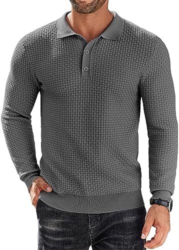 COOFANDY Men’s Knit Polo Shirts Long Sleeve Sweater Polo Lightweight Fashion Casual Collared T Shirts