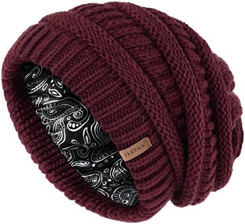 FURTALK Winter Beanie Hat for Women Satin Lined Cable Knit Chunky Slouchy Beanies Skull Warm Cap