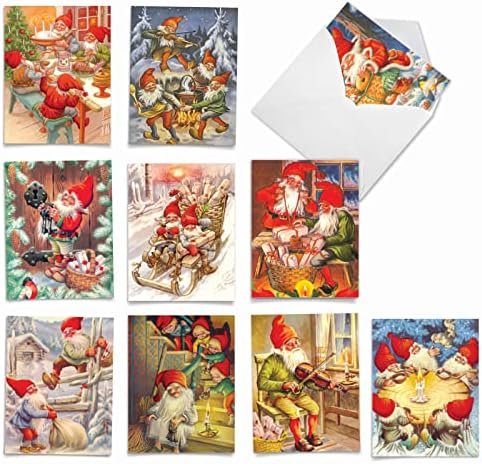 The Best Card Company Pack of 10 Retro Christmas Greeting Cards with Envelopes, Humor Holiday Assortment for Men and Women (10 Designs, 1 Each) – Gnome for the Holidays AM6440XSG-B1x10