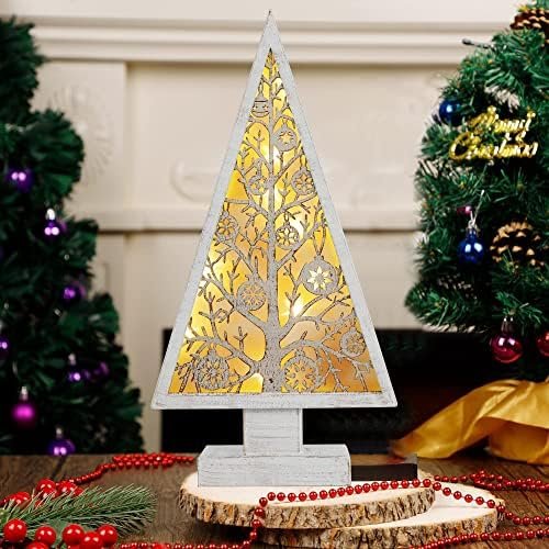 DR.DUDU Christmas Table Decorations, Christmas Tree with Hollow Star Lights Ornament, 16″ x 8″ Xmas Lighted Metal Tabletop Centerpiece Holiday Decor for Indoor Home Kitchen Room Office