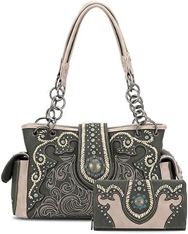 Montana West Buckle Collection Western Handbag for Women Tote Purse with Wallet