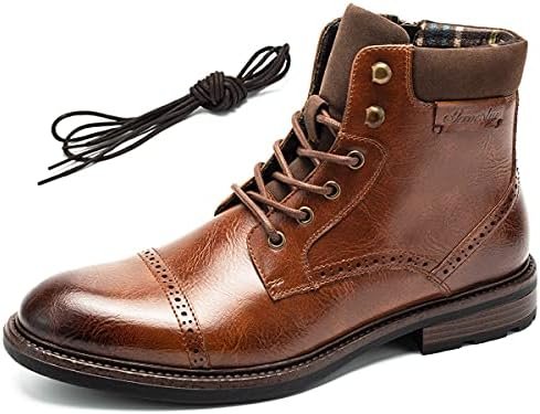 Temeshu Mens Casual Lace Up Motorcycle Boots Classic Combat Ankle Boots(with shoelaces) HH06