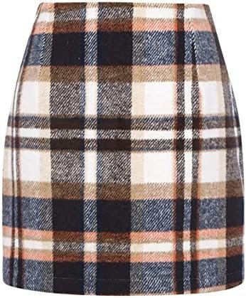 IDEALSANXUN Womens High Waist Plaid Skirt Bodycon Pencil Wool Mini Skirts