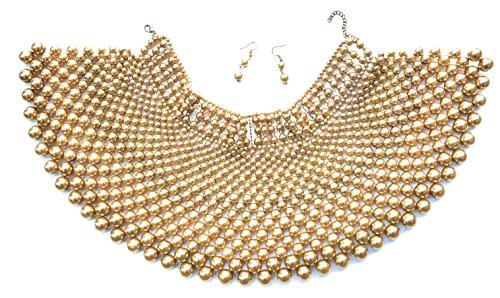 BIB collar necklace chunky/crystal/Pearl Resi. Beads choker statement necklace women fashion jewelry necklace (Gold)