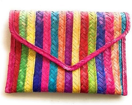 Artisan Handmade Palm Leaf Clutch Handbag Purses for Women Mexican Natural Fibers Beach Bags Envelope Woven Clutch Handbags