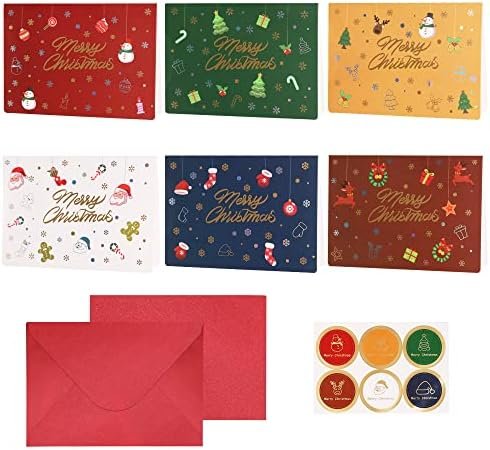 18 Christmas Cards with Envelopes, Greeting Holiday Cards with Silver foil Embossing Effect 6.49 x 4.52 Inch for parents, friends, business (6 Designs, 18 Merry Xmas Cards Assortment,18 sticker)