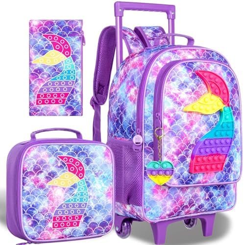 CCJPX Rolling Backpack for Boys Girls, Kids Roller School Bag with Wheels Toddler Wheeled Bookbag Elementary