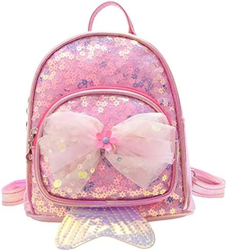 Boys And Girls Childrens Fashion Colorful Sequin Tail Accessories Cute Cartoon Backpack College (Hot Pink, One Size)