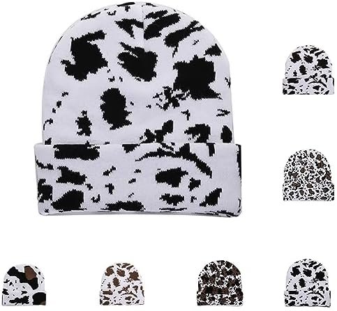 LELEBEAR Cow Print Beanie, for Women Men Beanie Cuffed Hat Warm Knit Hats Stretch Fashion Cap