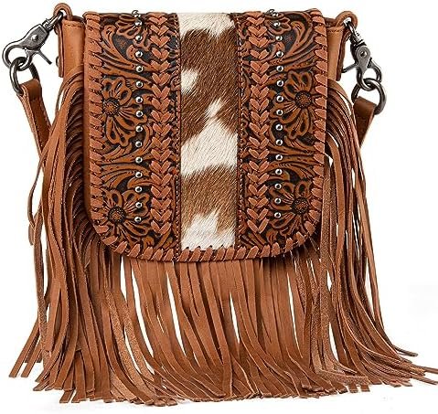 Montana West Crossbody Bag Western Purses for Women Genuine Leather Fringe Handbag Western Gifts for Women