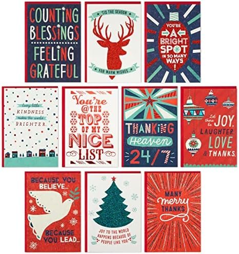 Hallmark Christmas Thank You Cards Assortment (10 Cards and 10 Envelopes)