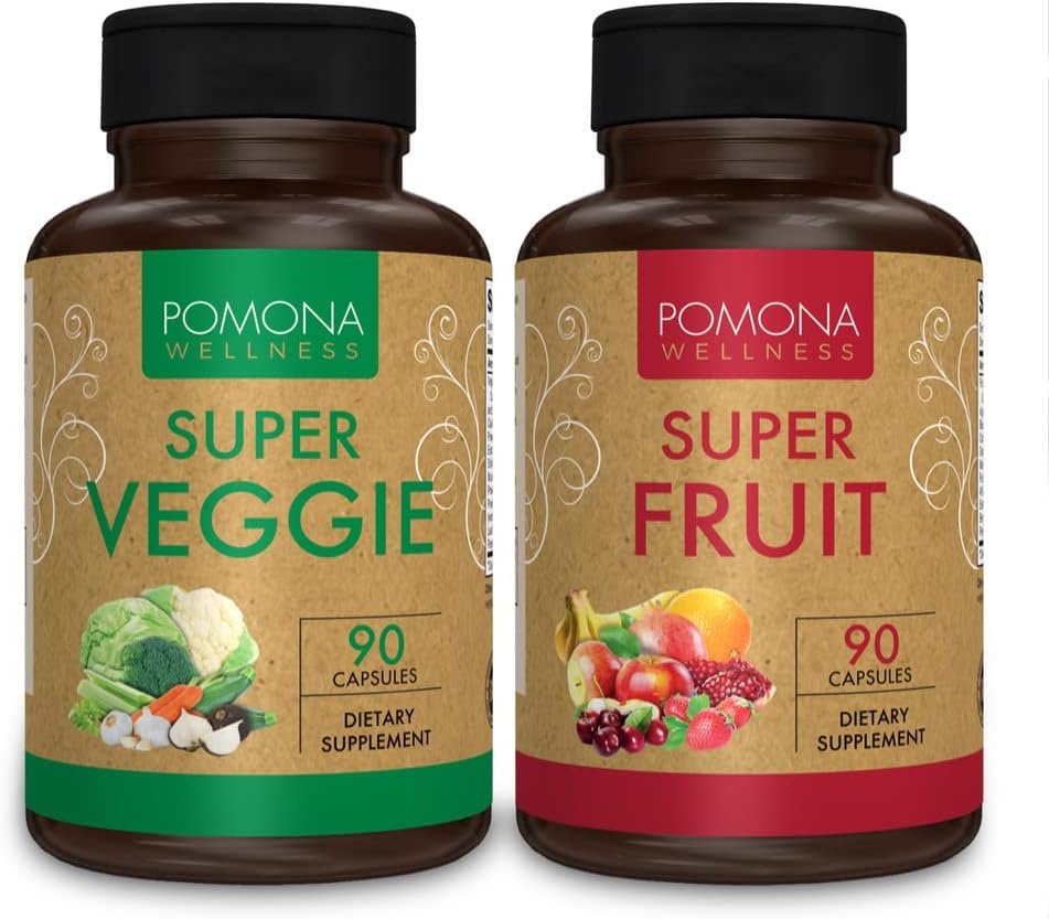 Pomona Wellness Super Fruits and Super Veggies – Whole Food Supplement with Superfood Fruits and Vegetables for Women, Men, and Kids – 90 Fruit Capsules, 90 Veggie Capsules