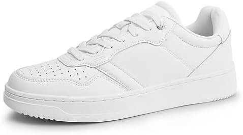 Hawkwell Men’s Classic Leather Low Top Fashion Sneakers Casual Dress Sneakers Skate Tennis Basketball Style Walking Shoes