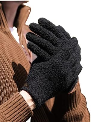 Bamskov Winter Touchscreen Gloves for Men -Warm Knit Fuzzy Gloves with Elastic Cuff for Thermal Outdoor Camping