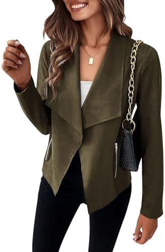 PRETTYGARDEN Women’s Faux Suede Jackets 2024 Fall Clothes Long Sleeve Open Front Cropped Coat Outwear