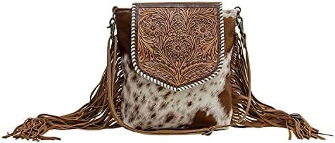 Western Leather Shoulder Bag for Women – Upcycled Canvas Hand-Tooled Bag