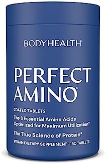 BodyHealth PerfectAmino (150 ct) Easy to Swallow Tablets, Essential Amino Acids Supplement with BCAAs, Vegan Protein for Pre/Post Workout & Muscle Recovery with Lysine, Tryptophan, Leucine, Methionine