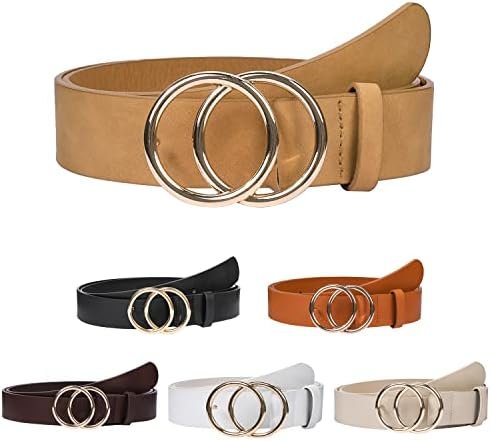 NBLYOS Women Belts Faux Leather for Jeans Fashion Belt with Double O-Ring Buckle