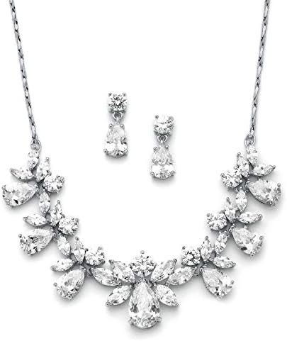 Mariell Multi-Shaped Pear and Marquise Cubic Zirconia Necklace Earring Wedding Jewelry Set for Brides