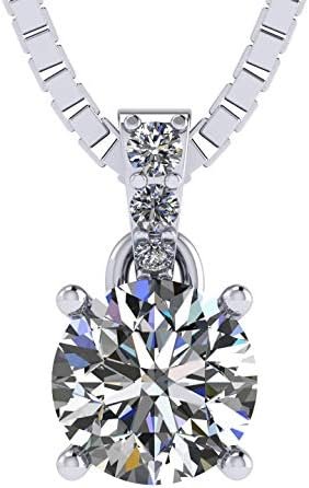 4 Prong Round Solitaire Simulated Diamond Necklace in Solid Sterling Silver with Pure Brilliance Zirconia