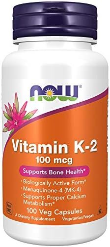 NOW Supplements, Vitamin K-2 100 mcg, Menaquinone-4 (MK-4), Supports Bone Health*, 100 Veg Capsules