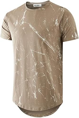 KLIEGOU Mens Hipster Hip Hop Ripped Round Hemline Pattern Print T Shirt