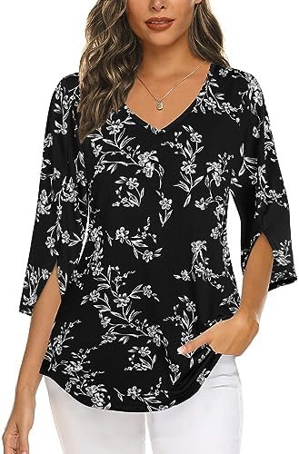 Tencole Blouses for Women Dressy 3/4 Ruffle Sleeve Tunic Tops V Neck Casual Shirts