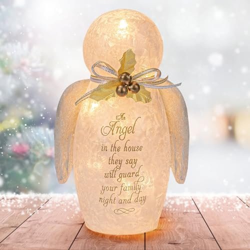 Abida Lighted Christmas Angel Lamp, Glass Holiday Decor with Hand Painted, Adorable Christmas Decorations Night Light with Angel Wing, for Xmas Winter Holidays Home Décor