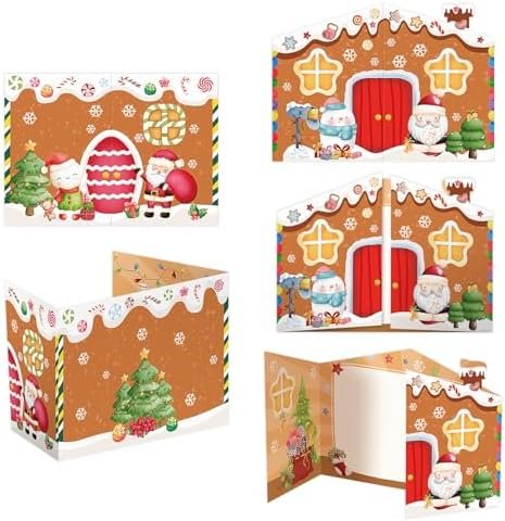 WorldBazaar 24 Pack Christmas Tri-Fold Cards with Envelopes Christmas Greeting Cards Holiday Gingerbread House Cards Christmas Party Office Classroom Home Business Supplies