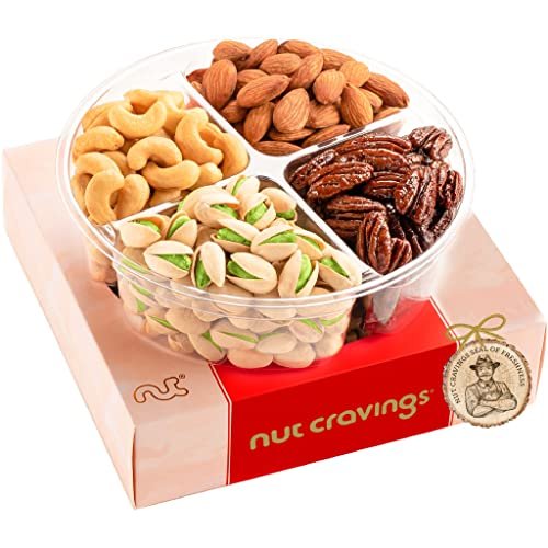 Nut Cravings Gourmet Collection – Mixed Nuts Gift Basket in Red Gold Box (4 Assortments) Arrangement Platter, Birthday Care Package – Healthy Kosher USA Made