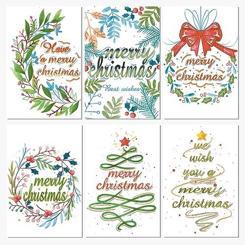 Soulbytes Christmas Cards, 24pcs Holiday Greeting Cards with Envelopes and Stickers, Cartoon Xmas Card, Happy New Year Card for Friends and Family.