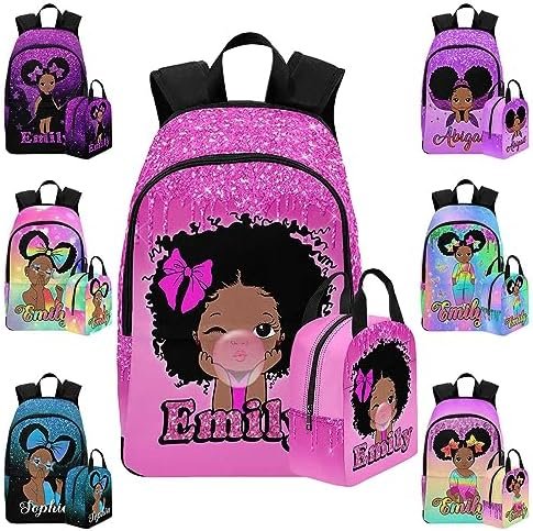 Personalized School Backpack for Elementary Boys Girls with Name Sparkling Shining Pattern Waterproof Custom Bookbag with Lunch Box for Daughter Son Fashion Unique Customized Gift Book Bag Back Pack