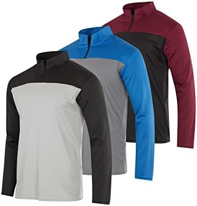 Real Essentials 3 Pack: Men’s Mesh Long Sleeve Athletic Quarter Zip Pullover – Outdoor UPF 50+ (Available in Big & Tall)