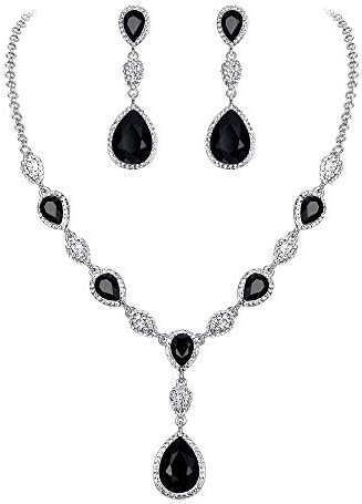 EleQueen Women’s Cubic Zirconia Teardrop Y-Necklaces Dangle Earrings Jewelry Sets for Brides Bridesmaids