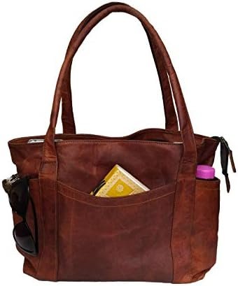 Madosh Vintage Genuine Leather Women’s Tote Style Shoulder Handbag Valentine Gift Shopper Brown 16” Bag