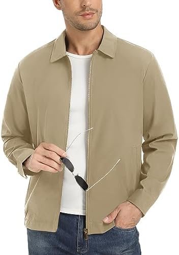 EKLENTSON Mens Lightweight Jackets Full Zip Laydown Collar Golf Wind Breaker Jackets with Zip Pockets