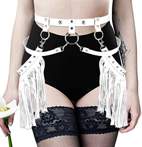 YIXISM Pink Leather Sexy Lingerie Goth Silver Chain Clothing Body Harness Set Underwear Adjustable Top Harness for Women Cage Bra Strap (Color : Orange-01, Size : One Size)