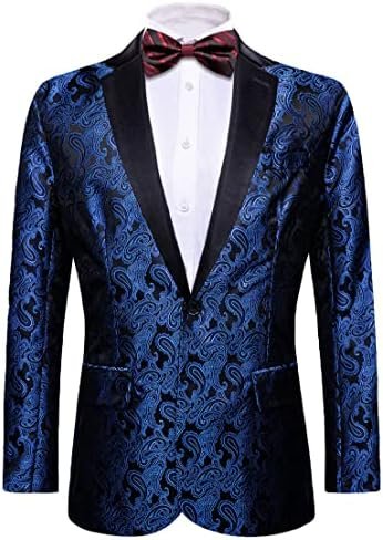 Barry.Wang Mens Blazer Suit Paisley Sport Coat Jacket Lightweight Regular Tuxedo Sequins Floral for Wedding Party Prom