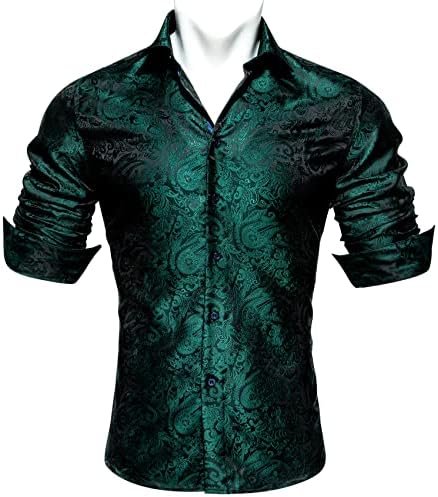 Barry.Wang Christmas Shirts for Men Xmas Holiday Party Dress Shirt Long Sleeve Snow Print Hawaiian Tops