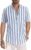 JMIERR Men’s Casual Stylish Short Sleeve Button-Up Striped Dress Shirts Cotton Shirt