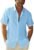 Gafeng Mens Linen Short Sleeve Button Down Shirt Spread Collar Casual Solid Plain T-Shirts with Chest Pocket