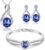 Menton Ezil Charming Nobile Crystal Jewelry Sets with Blue Sapphire Necklace 18K White Gold Bracelet Earrings for For Woman Lady Girl